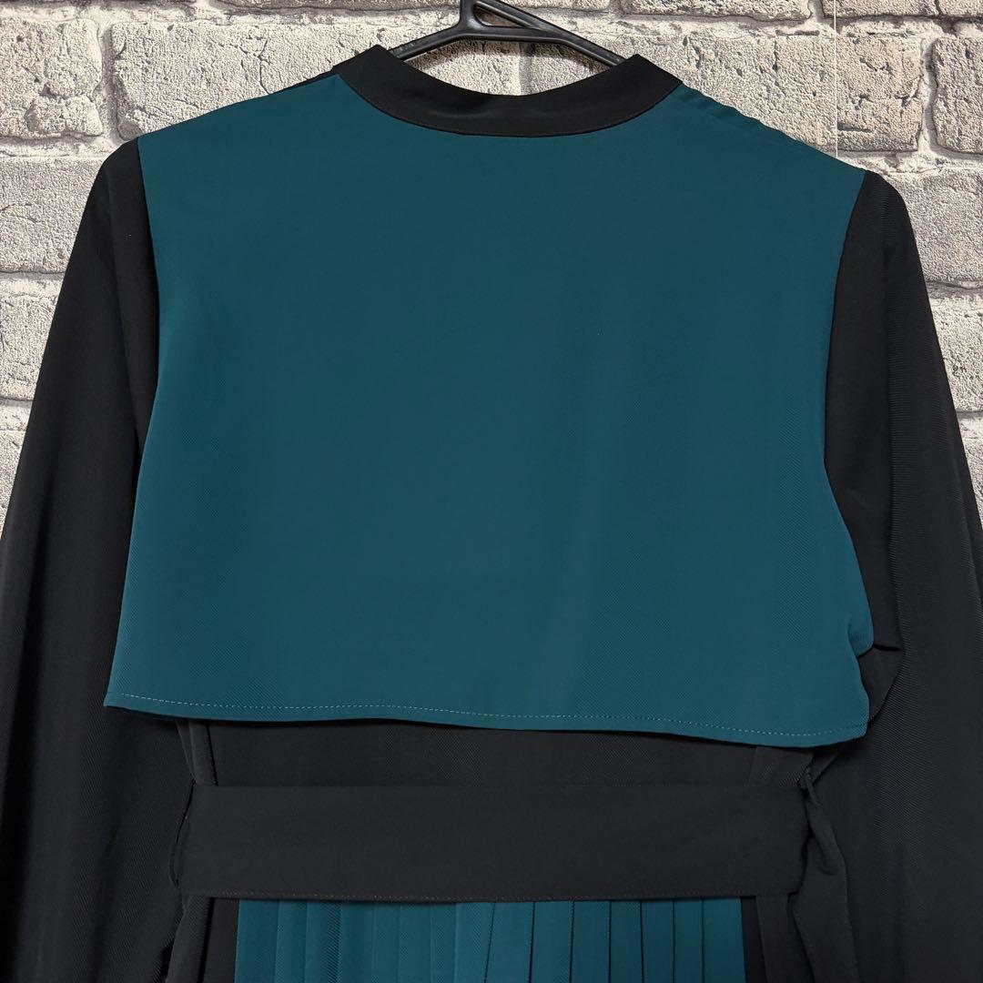 【美品】HARE　ソデプリーツキリカエワンピース　ブラック×グリーン　ベルト付