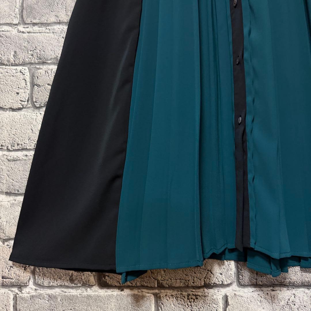 【美品】HARE　ソデプリーツキリカエワンピース　ブラック×グリーン　ベルト付