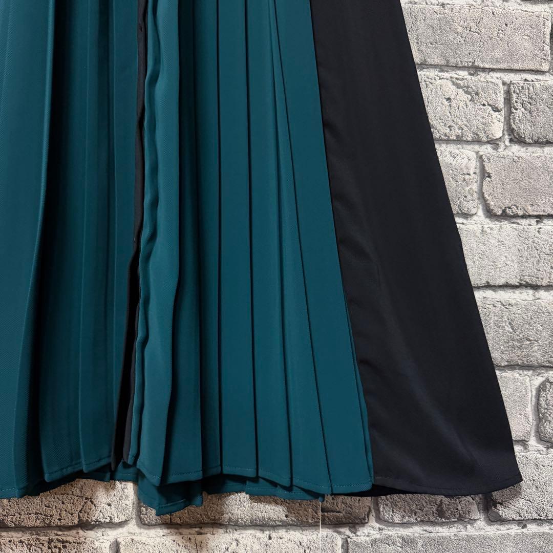 【美品】HARE　ソデプリーツキリカエワンピース　ブラック×グリーン　ベルト付