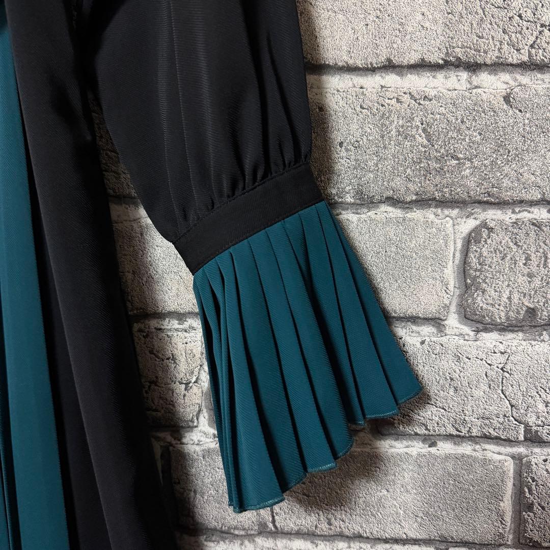 【美品】HARE　ソデプリーツキリカエワンピース　ブラック×グリーン　ベルト付