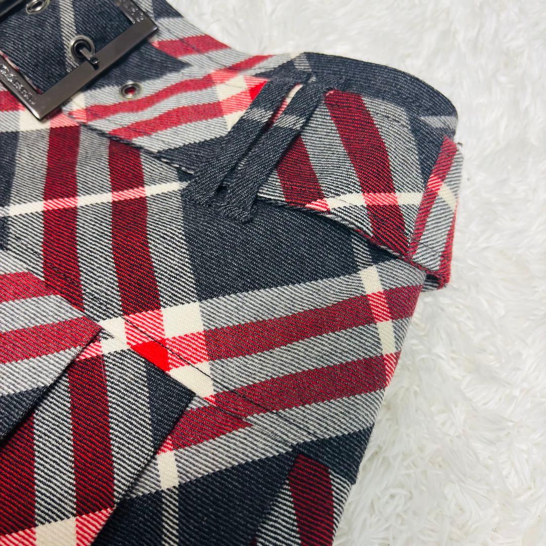 極美品 バーバリーブルーレーベル プリーツ スカート ロゴ刻印 ベルト チェック