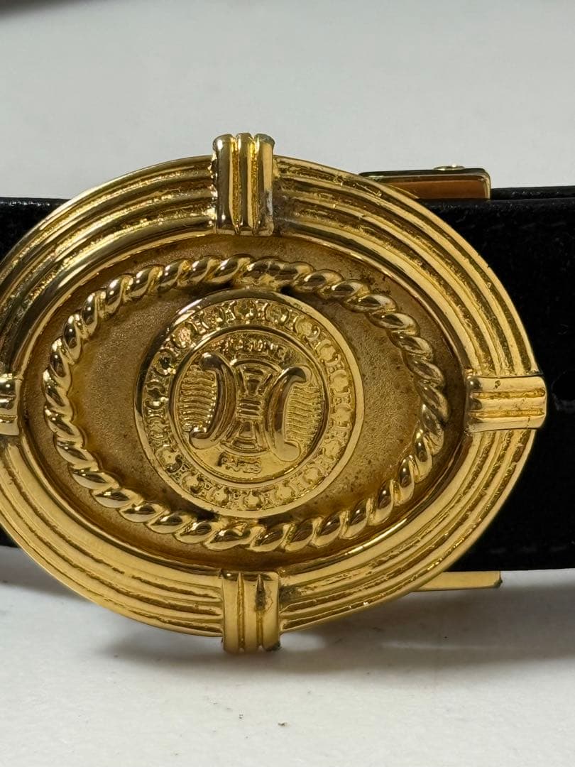 CELNE セリーヌ　ブラックスエードベルト 金色バックル