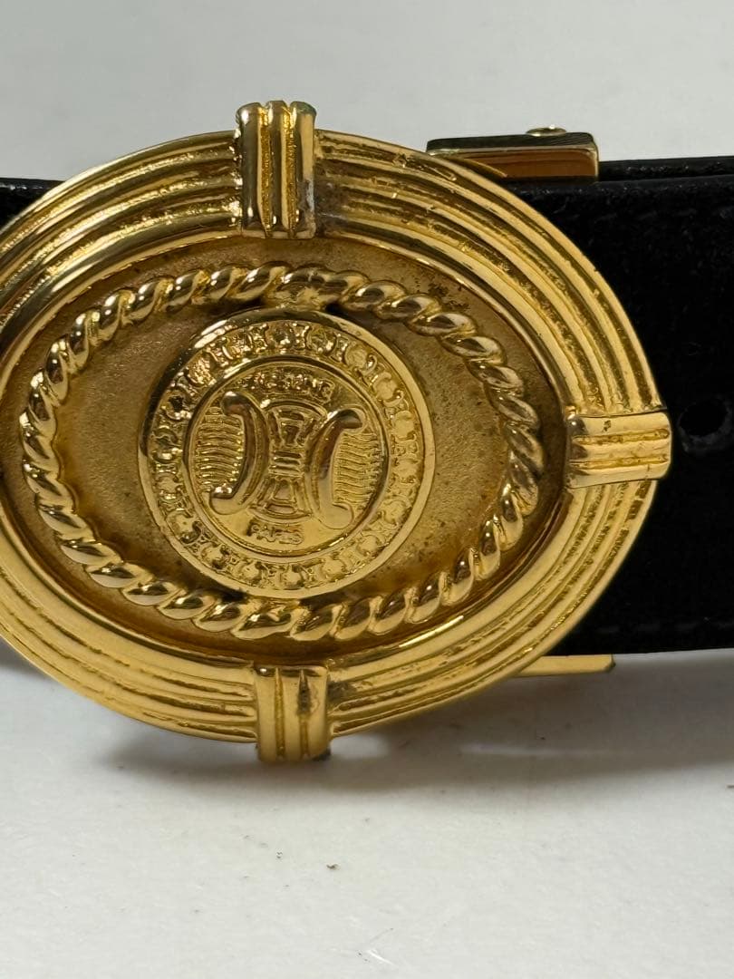 CELNE セリーヌ　ブラックスエードベルト 金色バックル