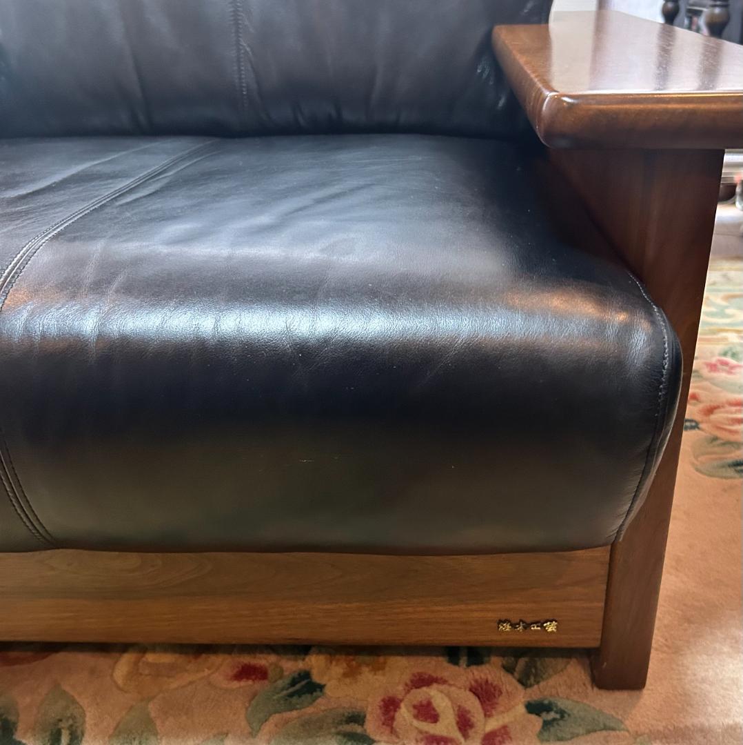 浜本工芸　黒本革レザー1人掛けソファ-b