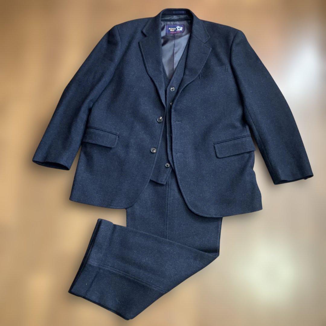 DPI製　オーダー3ピース　ブリティッシュウール　ネイビー　ヘリンボーン　BB6