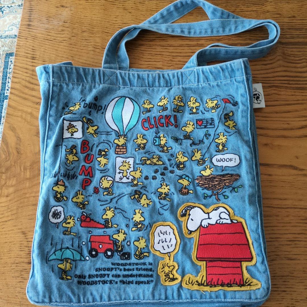 ③【新品】スヌーピー 刺繍デニムビッグバッグ (ウッドストック75周年)