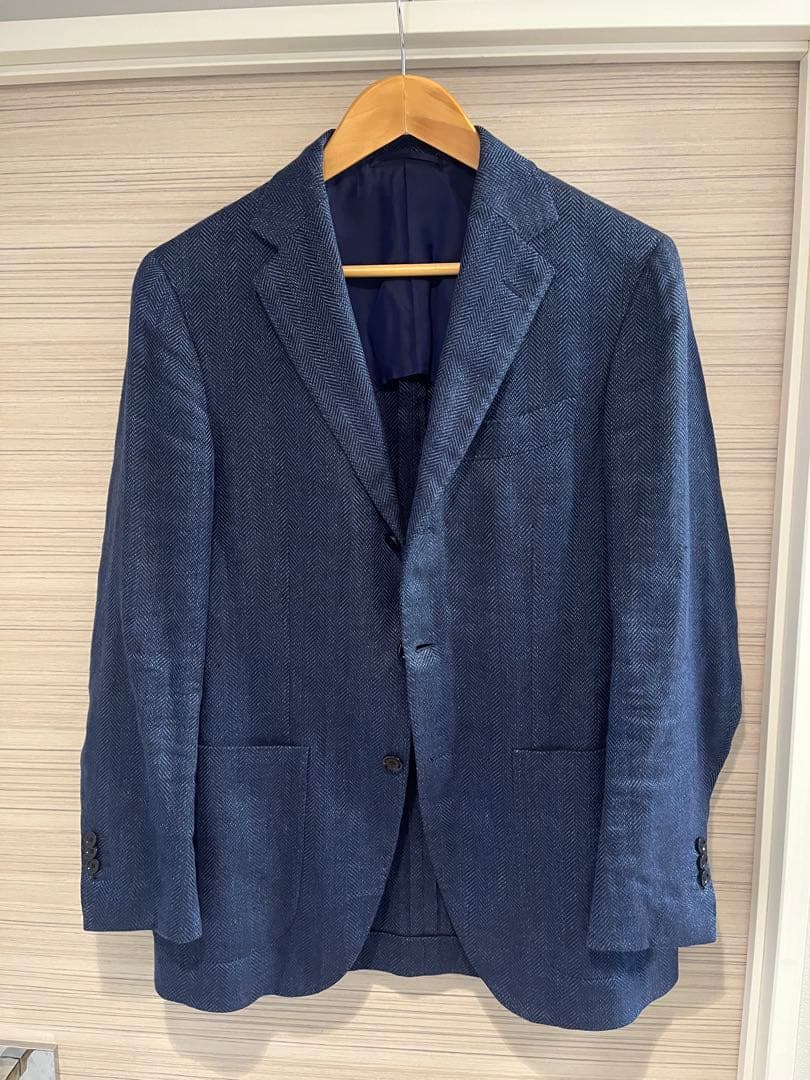 ビームスエフ　ジャケット　46 ブルー　ヘリンボーン