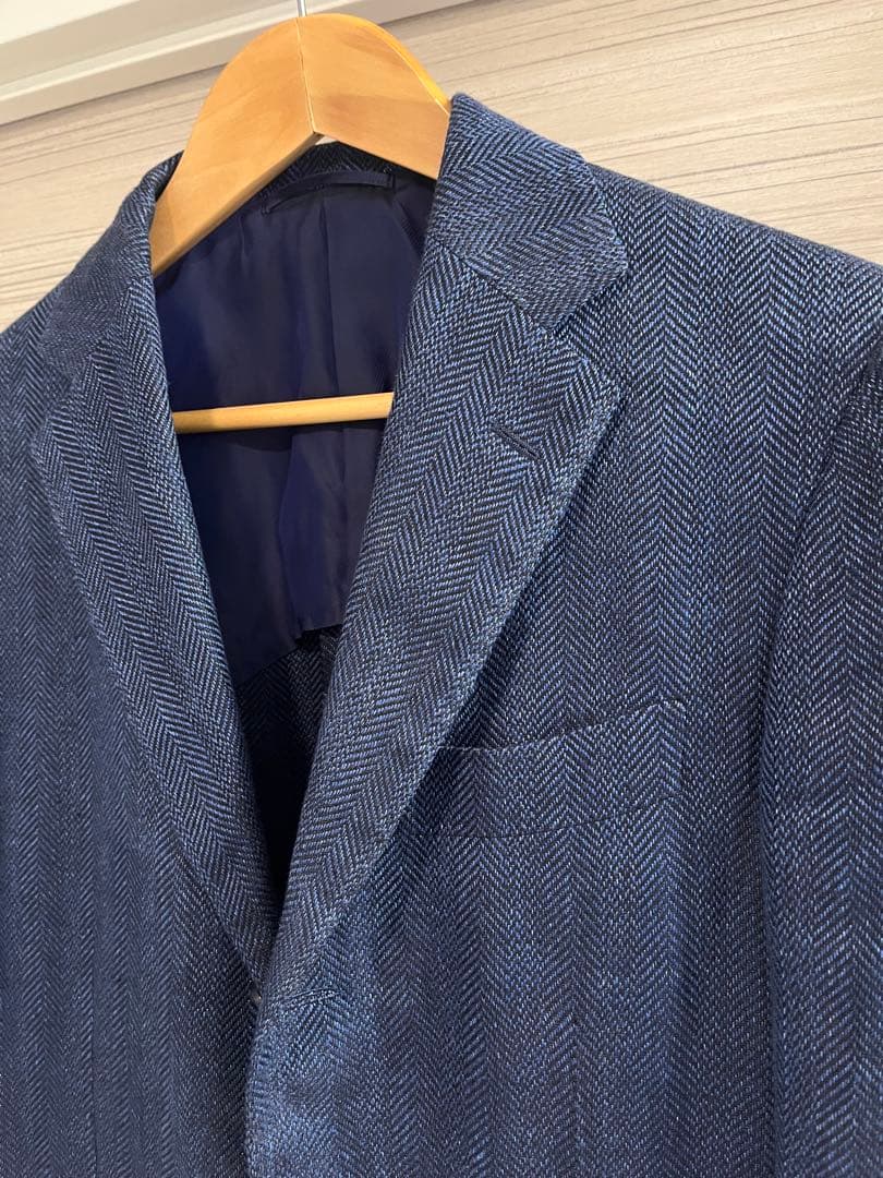 ビームスエフ　ジャケット　46 ブルー　ヘリンボーン