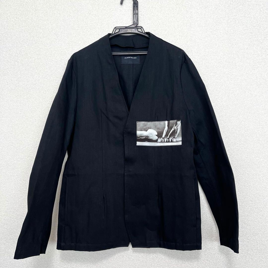ALMOSTBLACK オールモストブラック　ノーカラーレイヤードコート