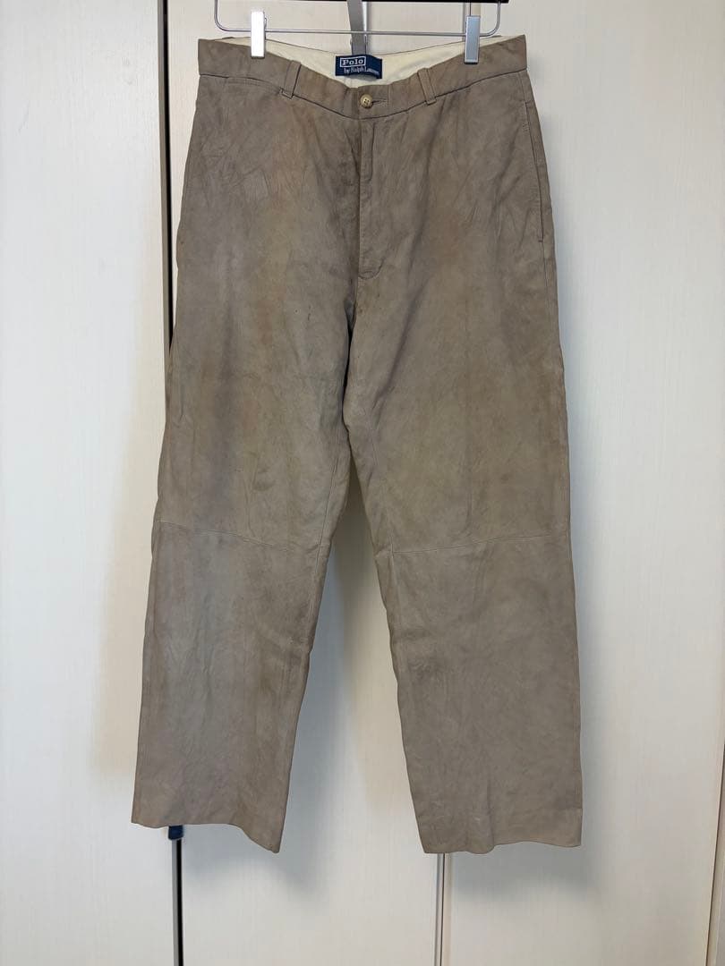 90s ラルフローレン スエード レザー パンツ 33 ベージュ
