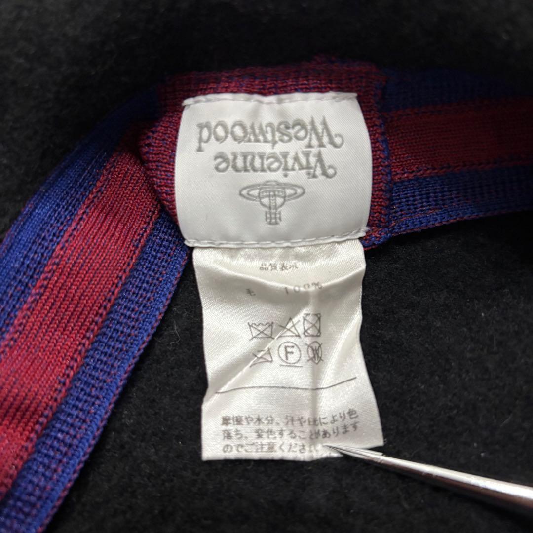 Vivienne 美品 オーブ 刺繍 ウール ベレー帽 帽子 ブラック 黒