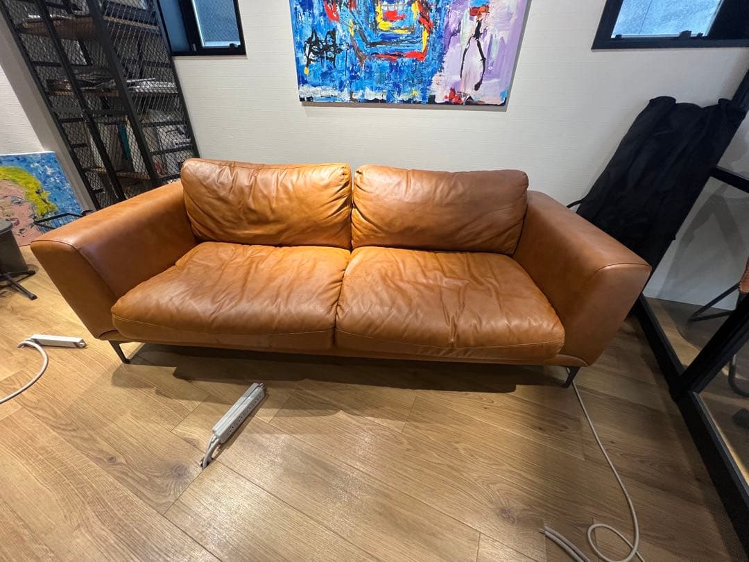 <値下げ中>NOCE ブラウンレザー 2.5人掛けソファ