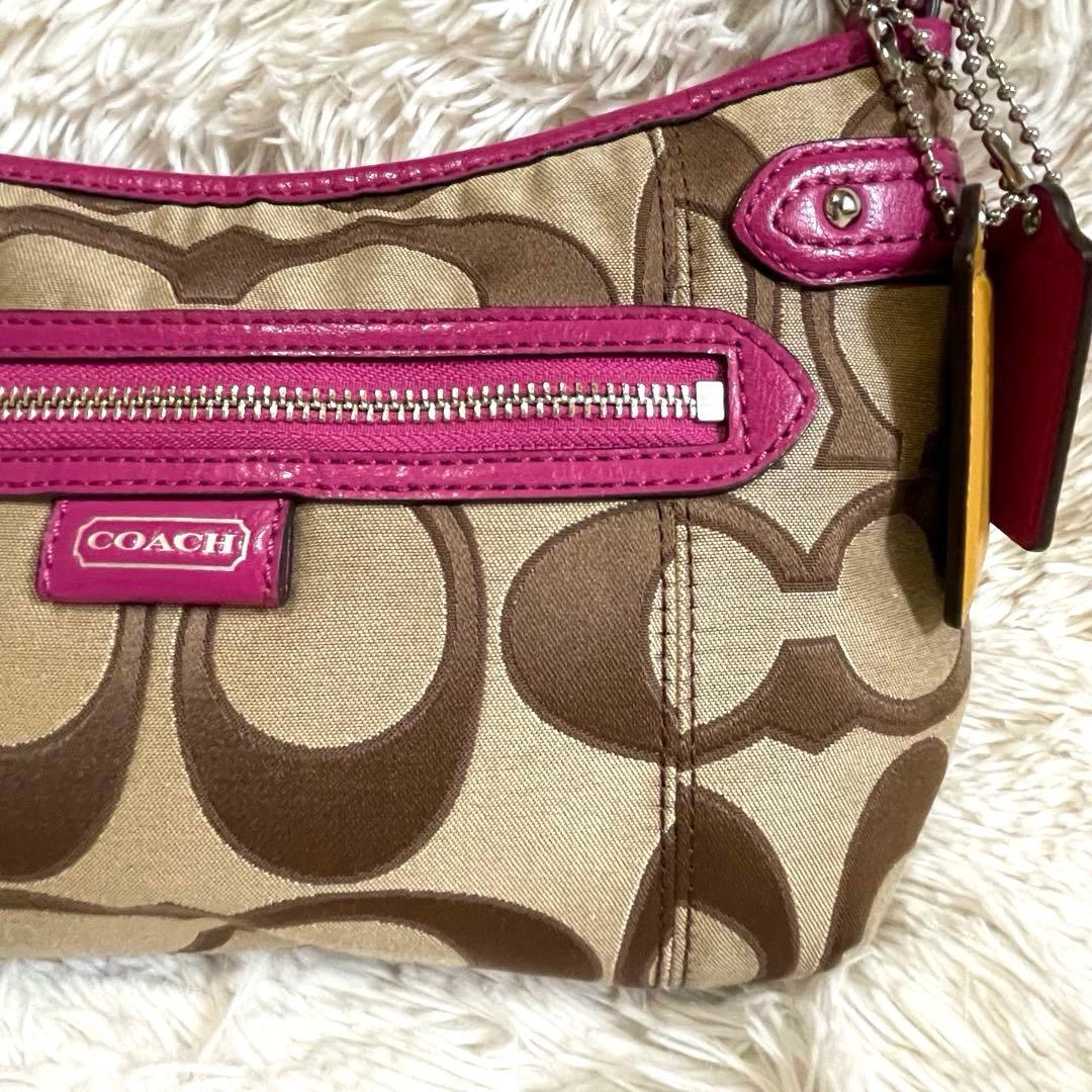 未使用級✨コーチ ワンショルダー バッグ シグネチャー ベージュ×ピンク