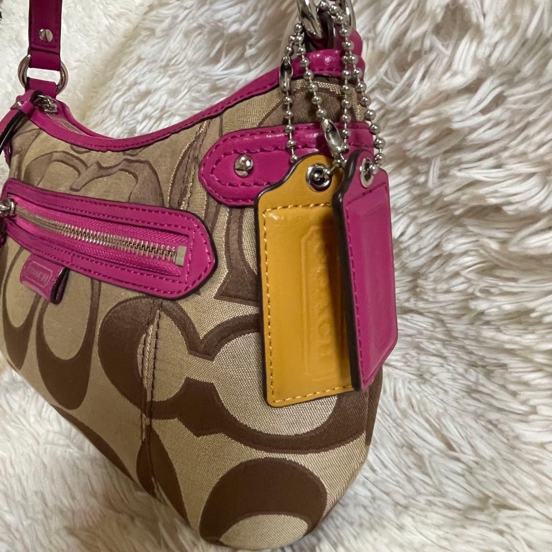 未使用級✨コーチ ワンショルダー バッグ シグネチャー ベージュ×ピンク