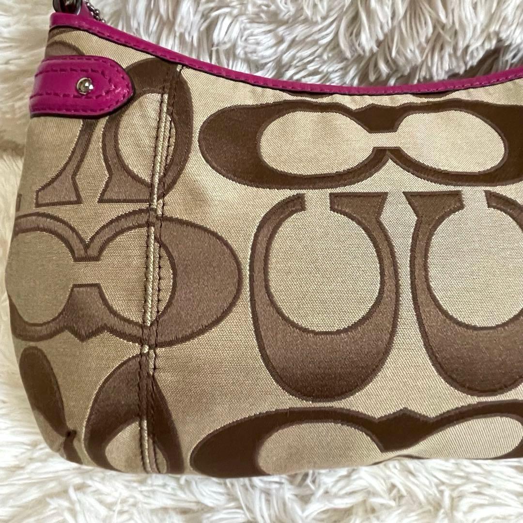 未使用級✨コーチ ワンショルダー バッグ シグネチャー ベージュ×ピンク