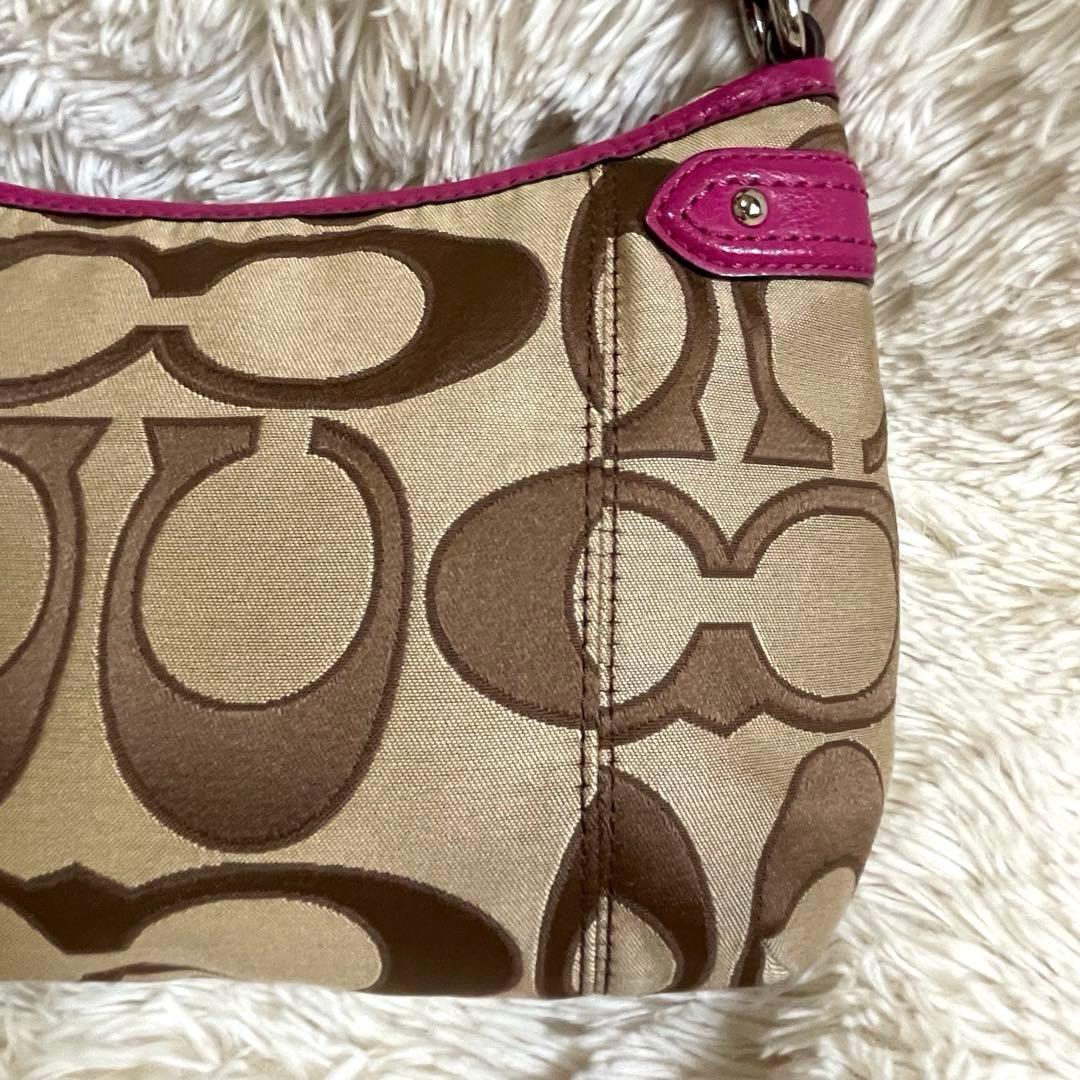 未使用級✨コーチ ワンショルダー バッグ シグネチャー ベージュ×ピンク