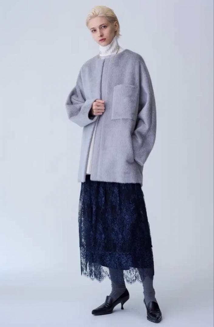 美品✨定価16.5万 エブール アルパカシャギー ノーカラー コート 38