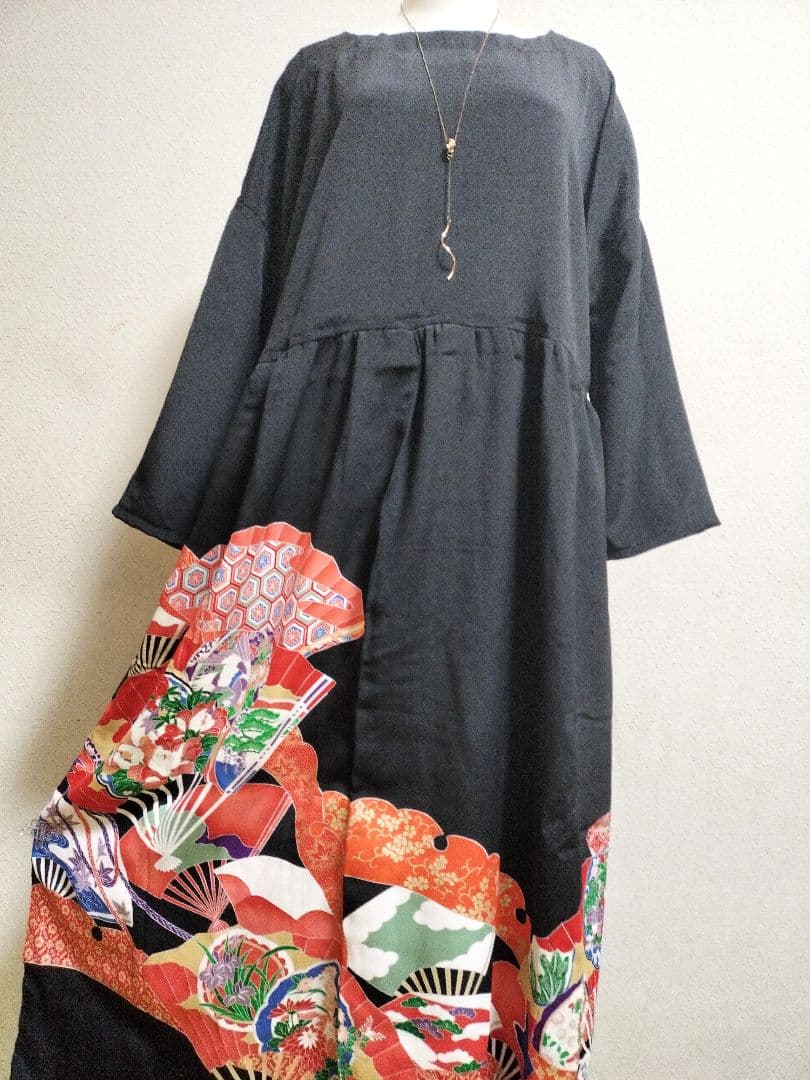 1482　ネイビー☆留袖ギャザーワンピース　卒業入学結婚式七五三宮参り