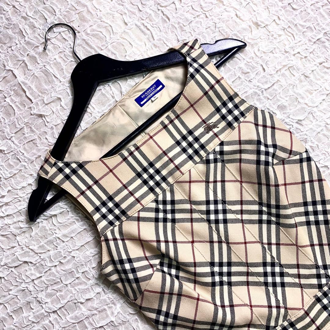 バーバリーブルーレーベル ワンピース ノバチェック プリーツ　ロゴ刺繍