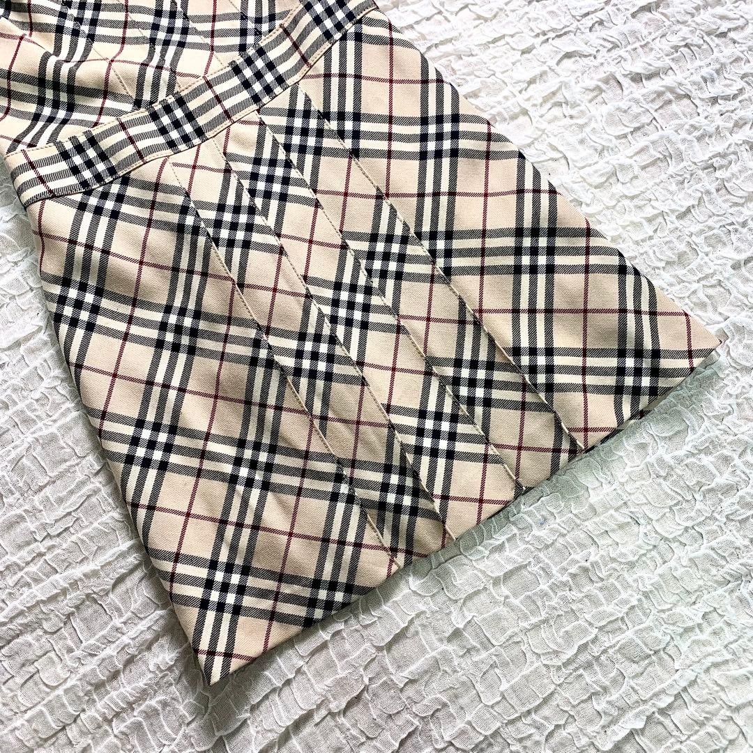 バーバリーブルーレーベル ワンピース ノバチェック プリーツ　ロゴ刺繍