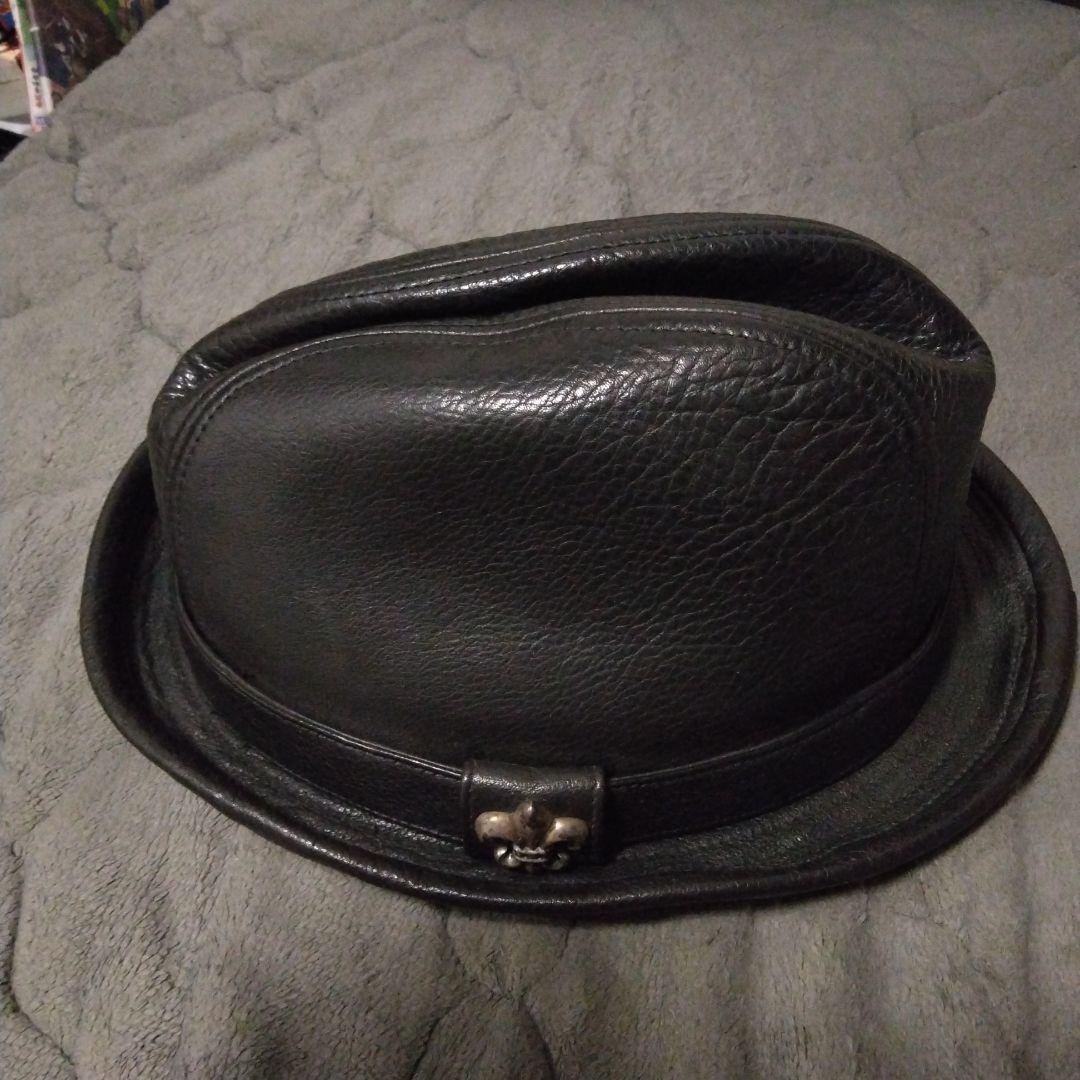 CHROME HEARTS黒レザーのフェドーラハット