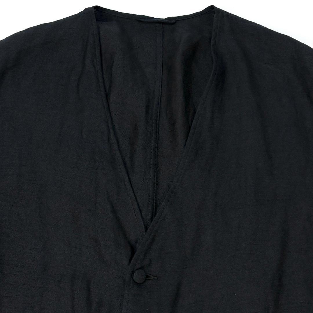 極美品 COMOLI 25SS リネンサテン ノーカラージャケット 3 ブラック