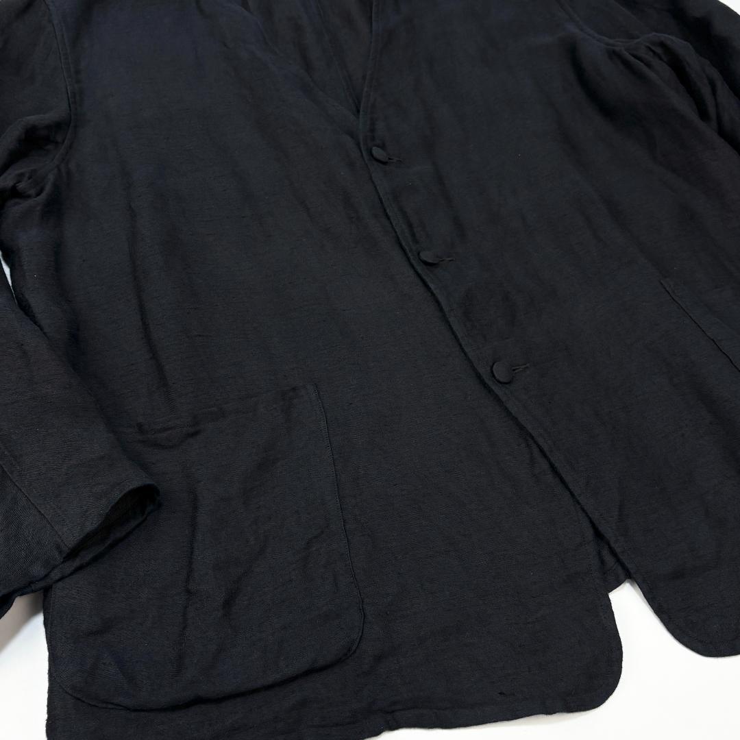 極美品 COMOLI 25SS リネンサテン ノーカラージャケット 3 ブラック