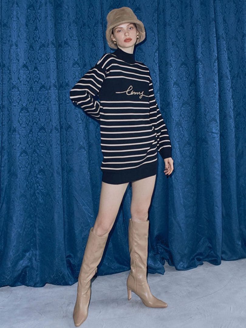 eimy istoire クラシックeimyボーダーオーバーニットミニワンピース