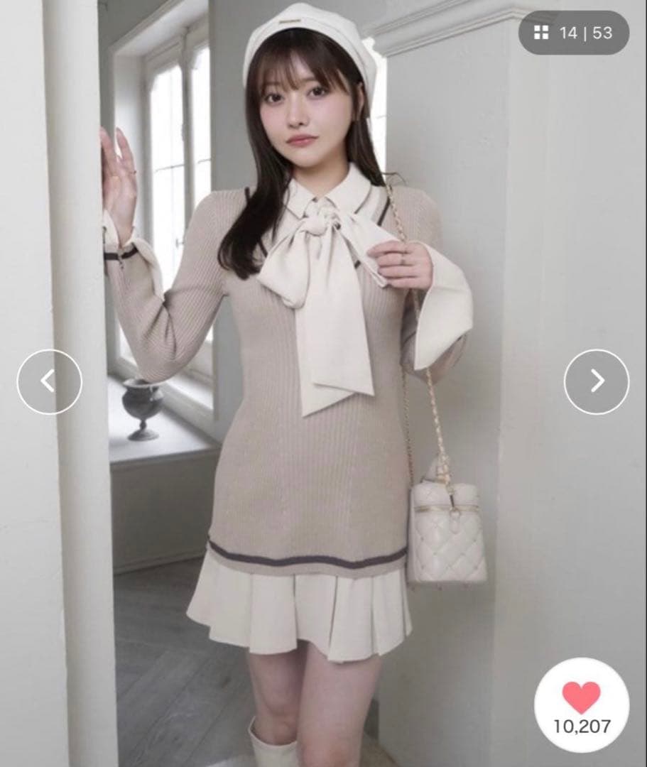 LIP SERVICE シャツドッキングプリーツワンピース　ベージュ