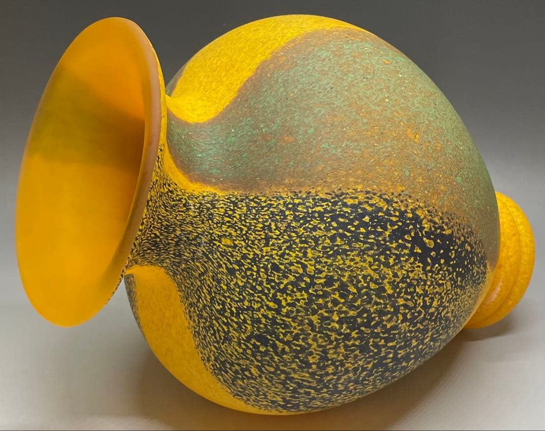 岩田糸子　秋詩　ガラス花瓶　花入　共箱　N417