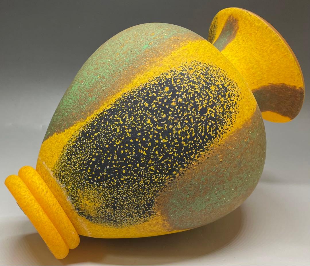 岩田糸子　秋詩　ガラス花瓶　花入　共箱　N417