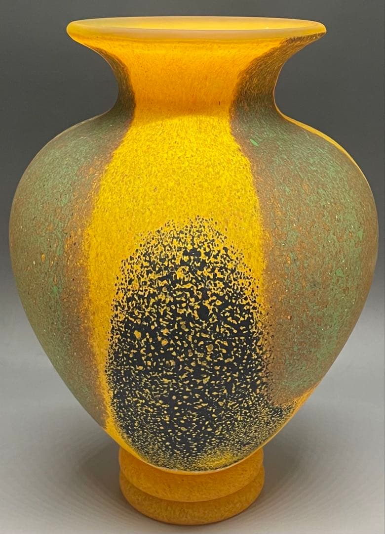 岩田糸子　秋詩　ガラス花瓶　花入　共箱　N417