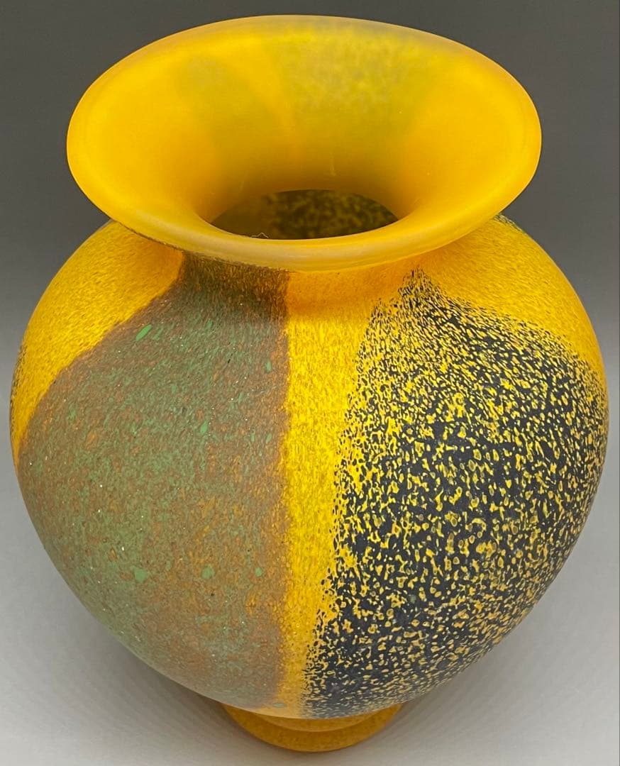 岩田糸子　秋詩　ガラス花瓶　花入　共箱　N417