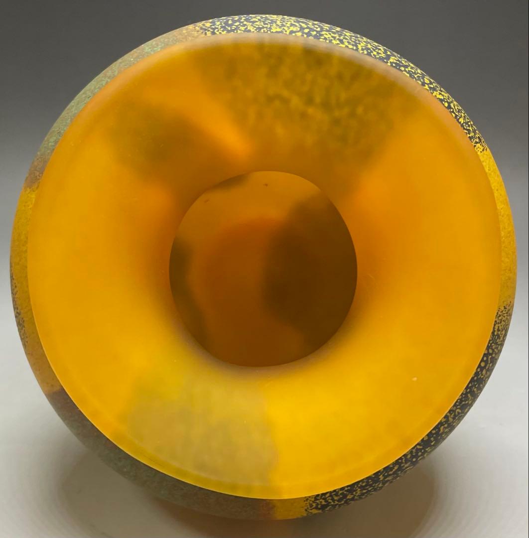 岩田糸子　秋詩　ガラス花瓶　花入　共箱　N417