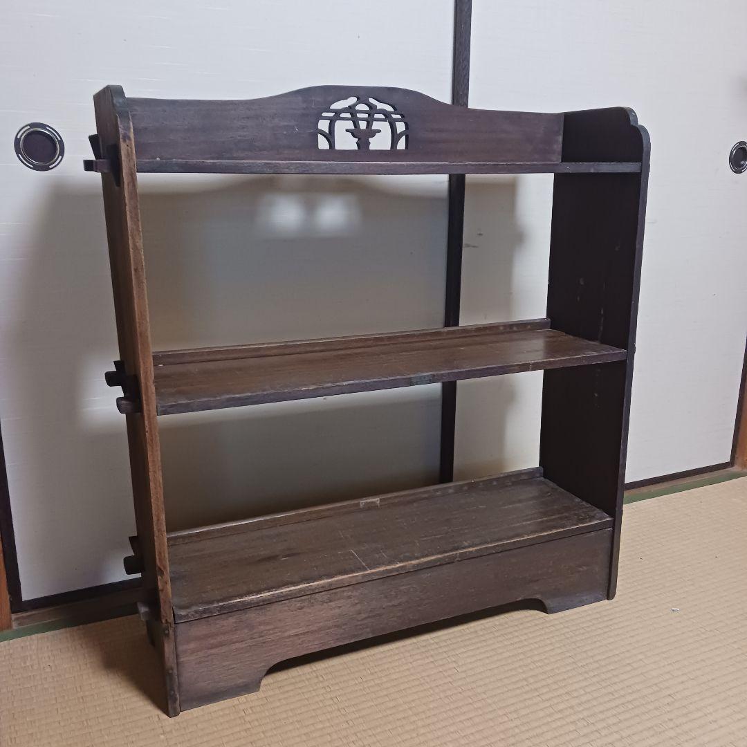 古道具　楔棚　本棚　透かし彫り