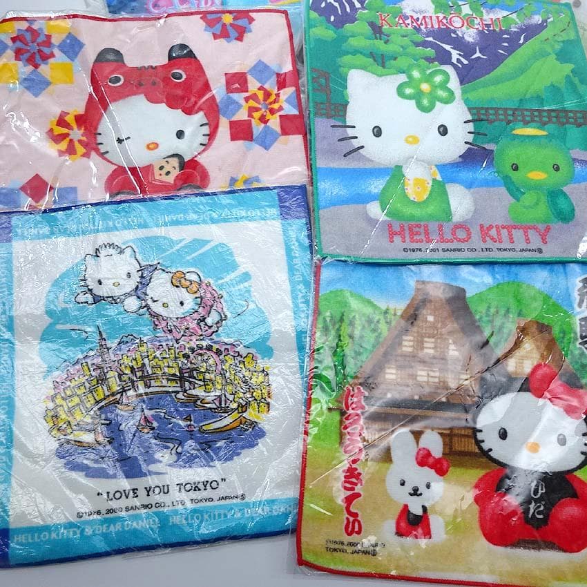 【q-124s/k】 ハローキティ　ハンカチ　41枚　ご当地　未使用品