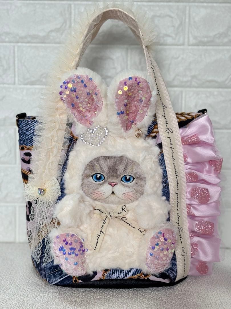 ト*助様 コヤンイサムチョン　ハンドメイド　丸底トートバッグ　デニムヒョウ柄　ル