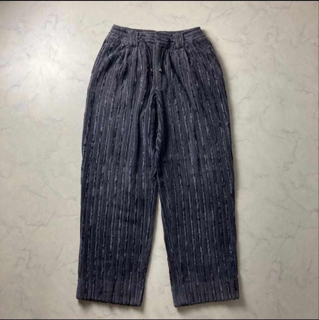 希少 90s~ 柄切替 デザイン 太畝コーデュロイ 極太 イージー ワイドパンツ
