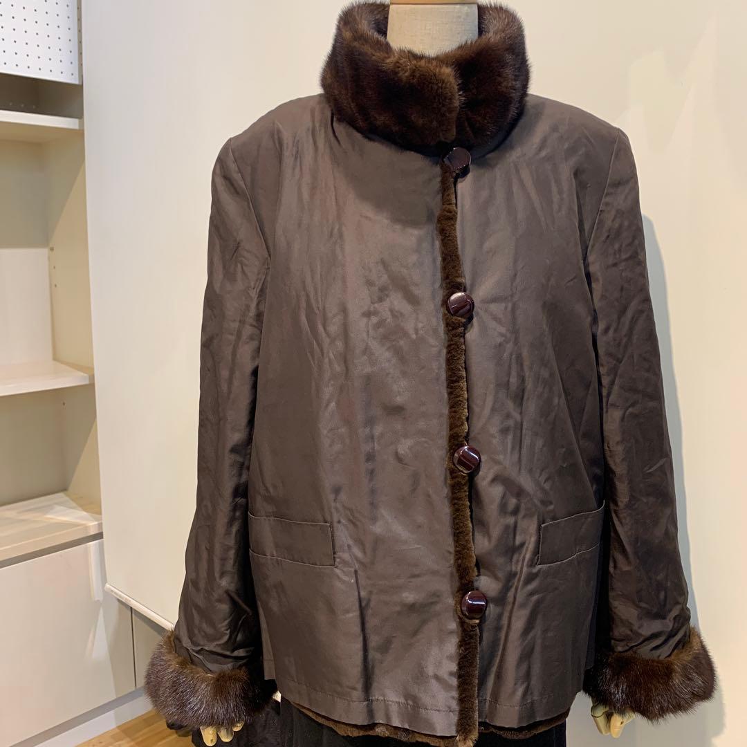 新春　プライス❣️ シェアードミンク　ミンクコート ボタン付き　ダークブラウン