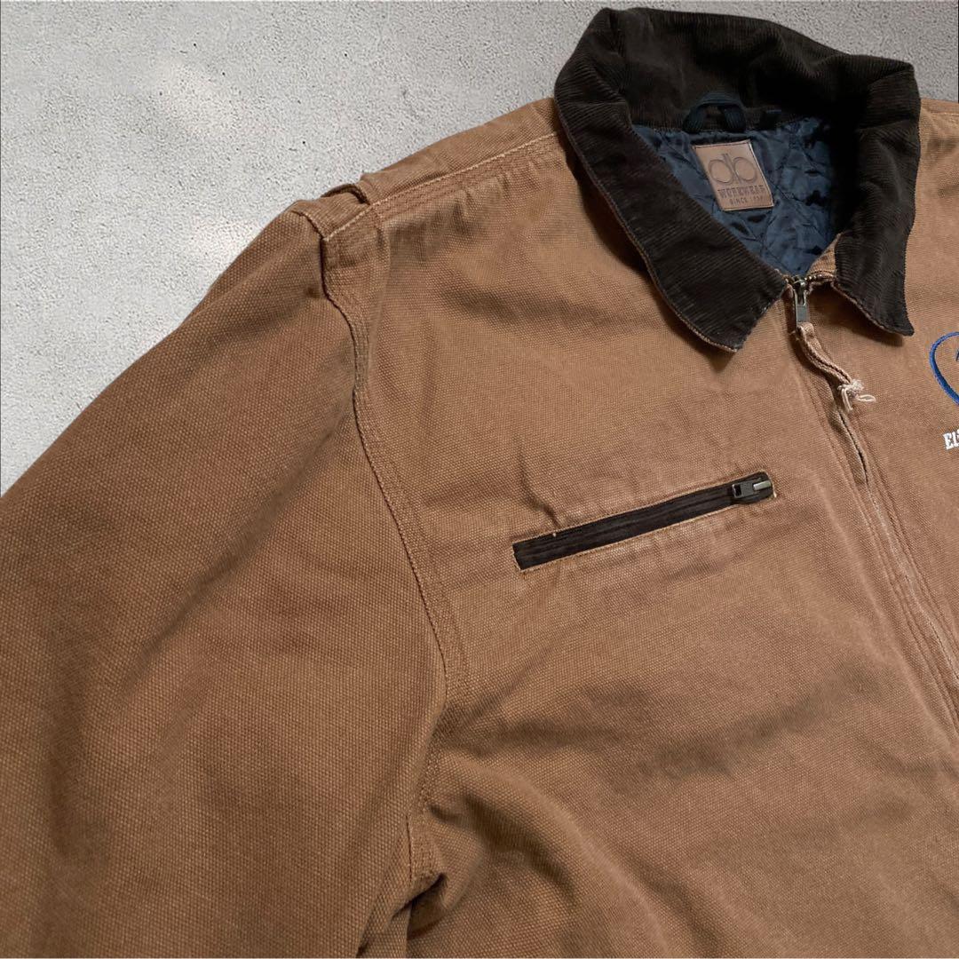 タレダックジャケットXL企業ロゴ刺繍ブラウン襟コーデュロイ中綿キルティング