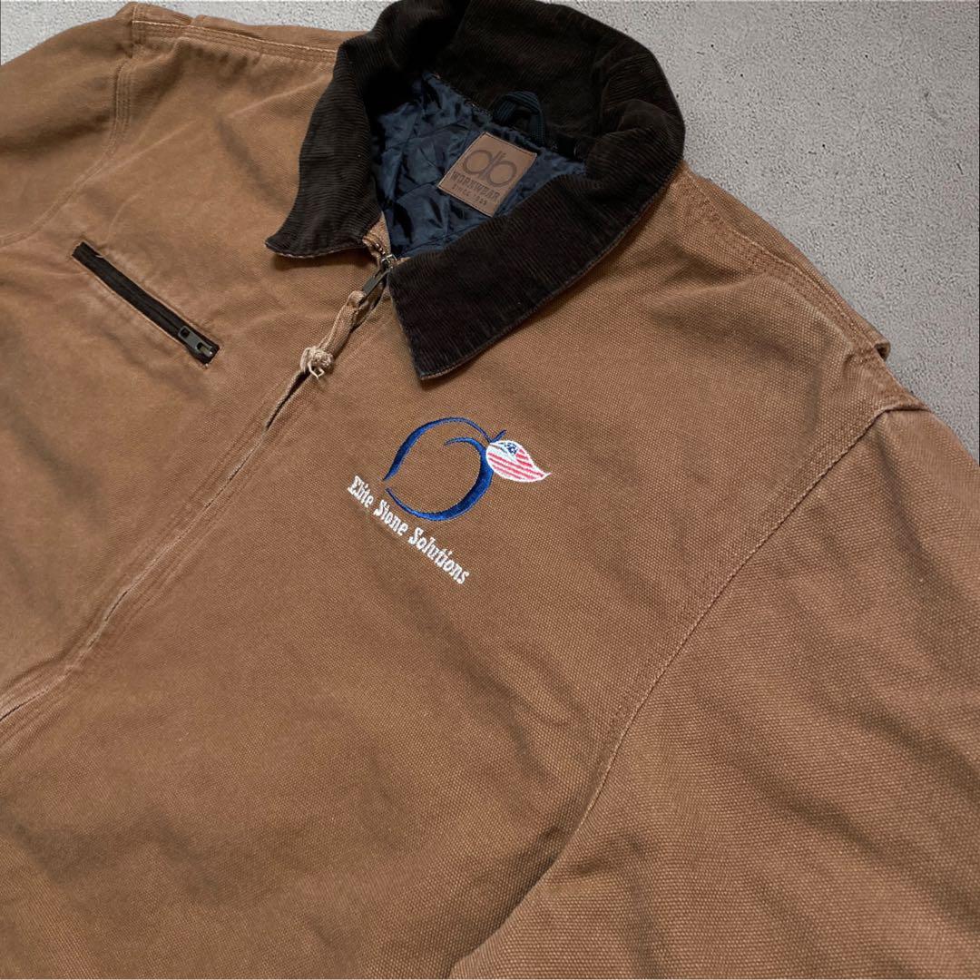 タレダックジャケットXL企業ロゴ刺繍ブラウン襟コーデュロイ中綿キルティング