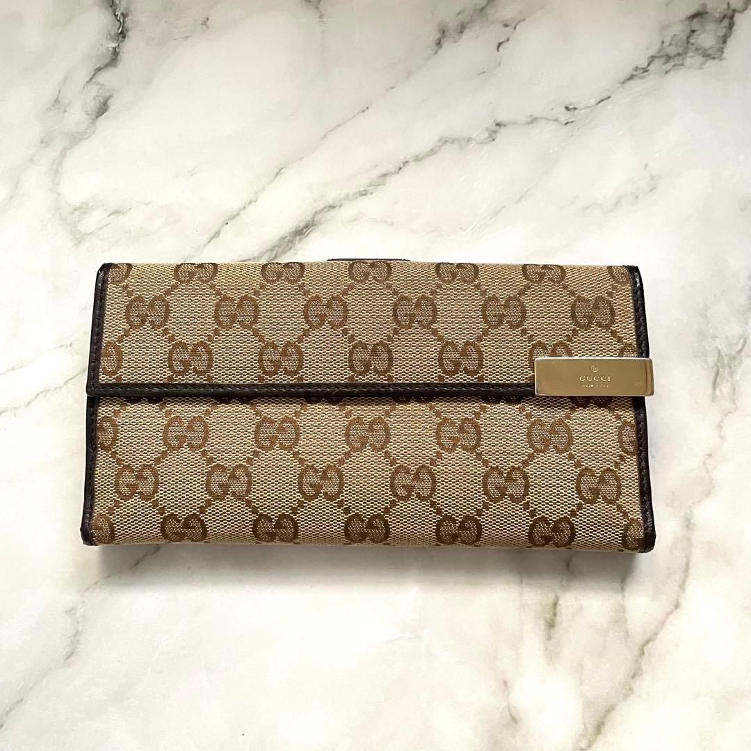 GUCCI グッチ GGキャンバス　メタルロゴプレート　長財布　美品0121-③