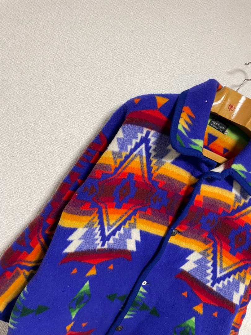 80s USA製 CRY WOLFE ネイティブ柄 ブランケット コート