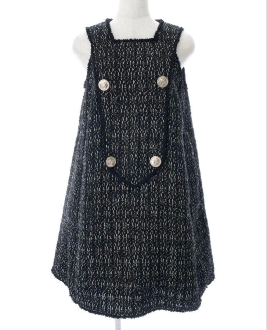 【OBLI】ツイードジャンパーワンピース/ブラック