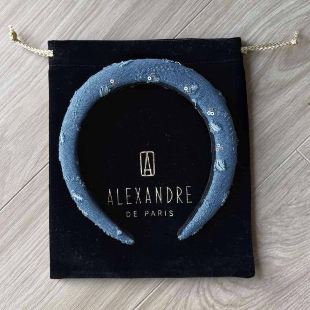 極美品ALEXANDRE DE PARIS ベルベット ヘアバンド グレー