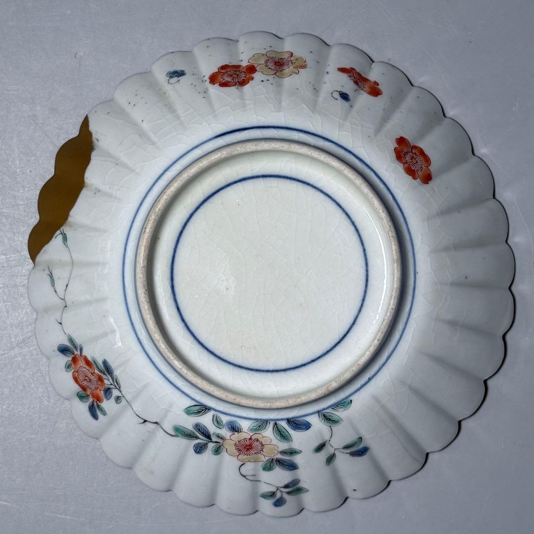 江戸時代　柿右衛門　錦　龍図花鳥絵菊花形皿　五点　博物館級　古美術　古伊万里