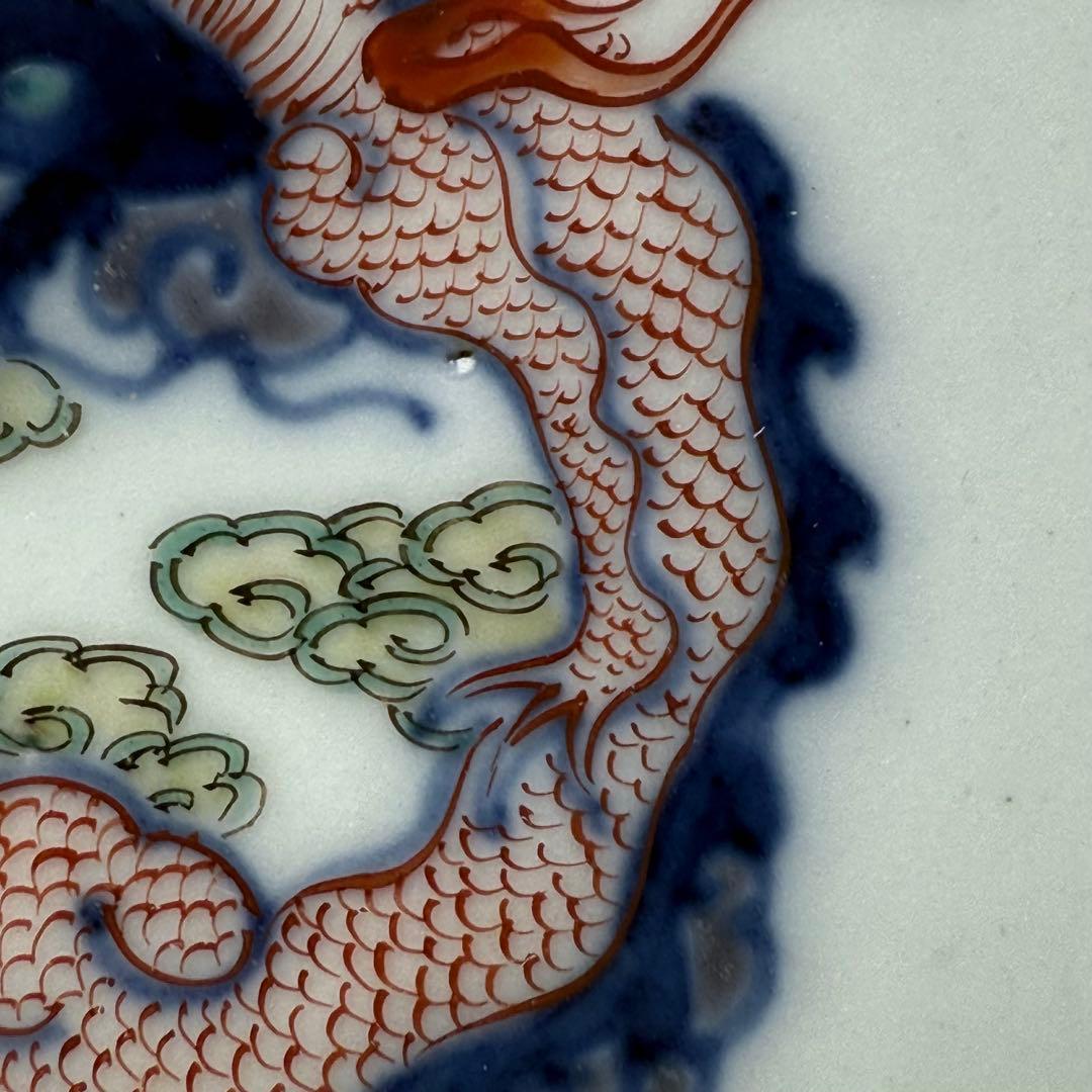 江戸時代　柿右衛門　錦　龍図花鳥絵菊花形皿　五点　博物館級　古美術　古伊万里