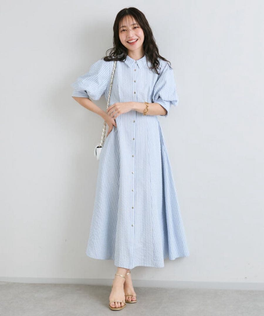 【美品】サッカーストライプフレアシャツワンピース 38 ラブティックボンボン