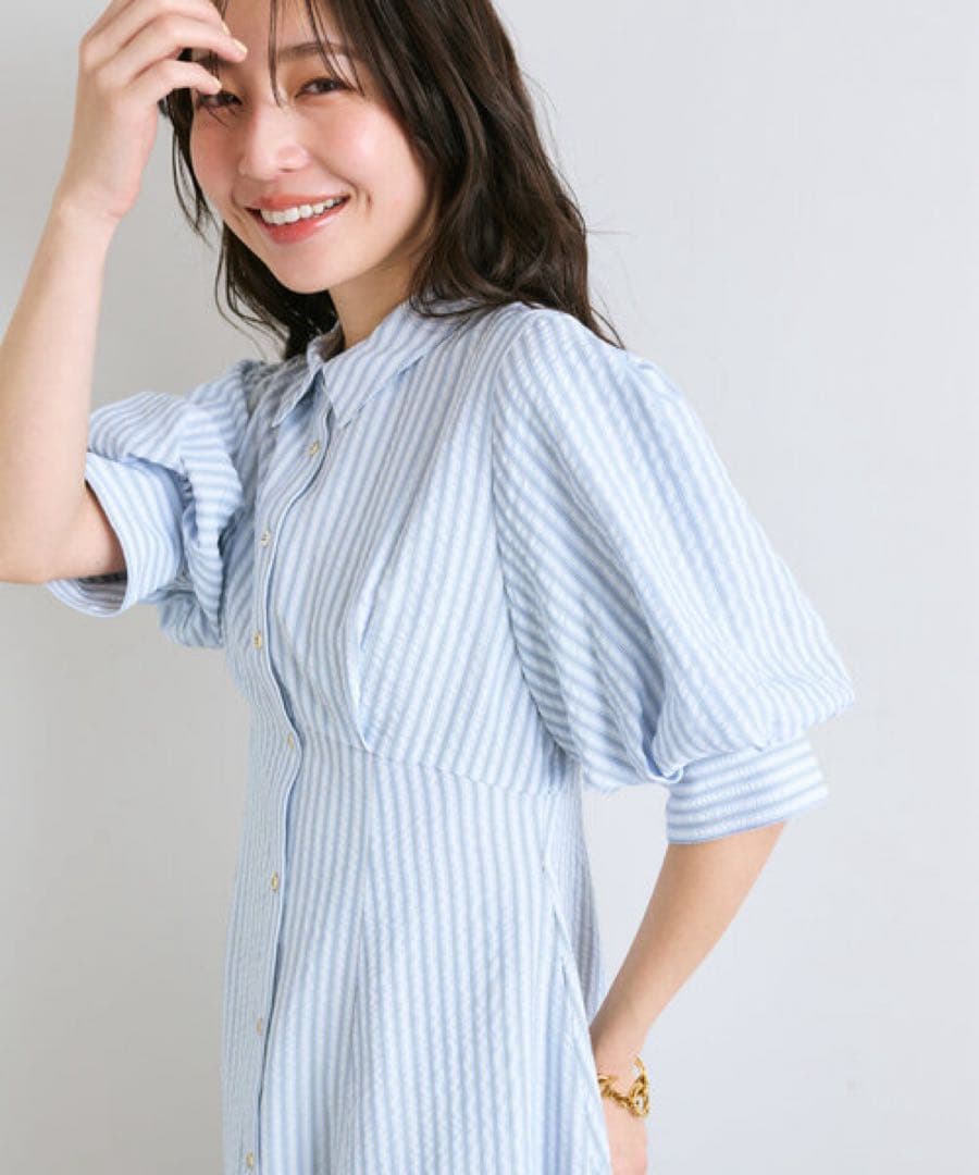 【美品】サッカーストライプフレアシャツワンピース 38 ラブティックボンボン