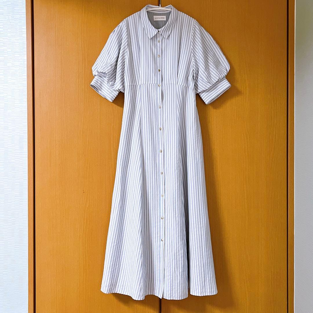 【美品】サッカーストライプフレアシャツワンピース 38 ラブティックボンボン